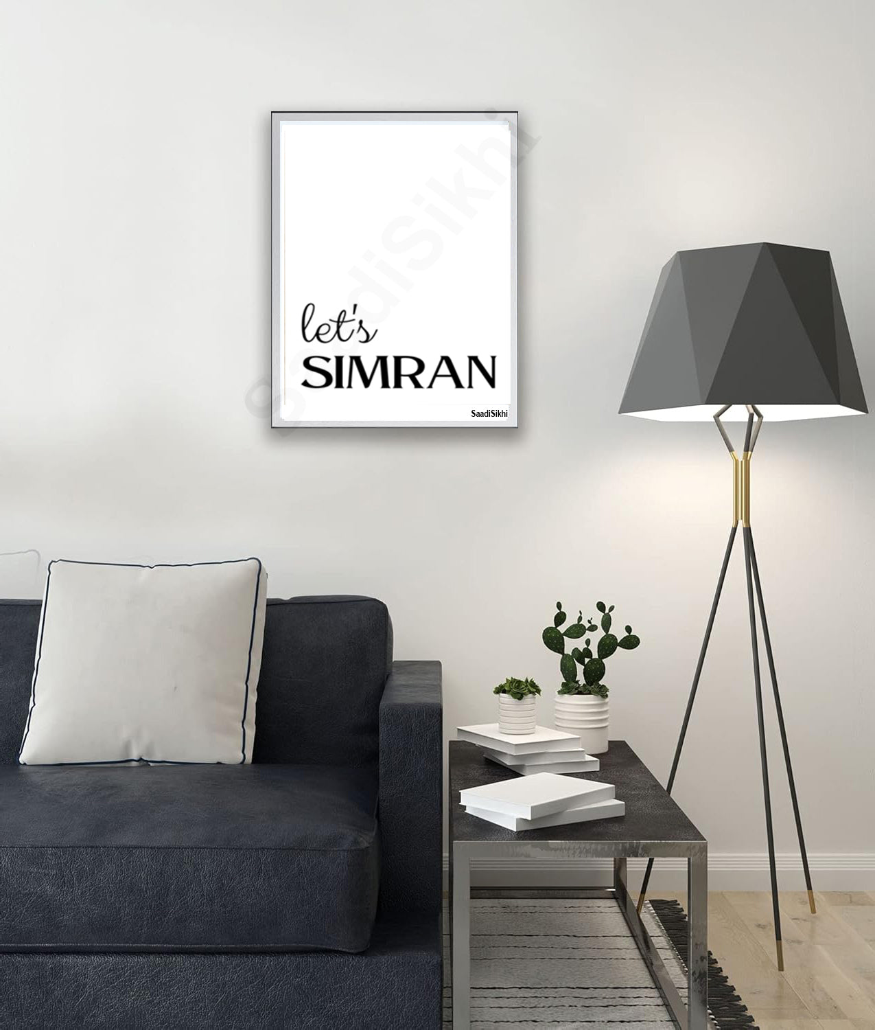 SaadiSikhi I Let's Simran, Religious Wall Art, Monochrome Simran Corner Print, Pooja Room or Kids Bedroom Sikh Quotes Wall Art, Sikh Religious Gift | Sikh Home Decor I with Self Adhesive Hook