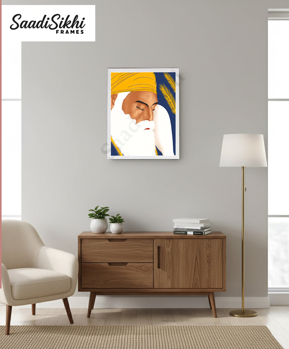 SaadiSikhi I "GURU NANAK DEV JI" - Wall Decor Prints For Home , Housewarming Gifts, Sikh Quotes I Sikh Gift Ideas I Premium Office Desk / Study Desk / Side Tables and Wall Gurbani Art Wall Frames I with Self Adhesive Hook