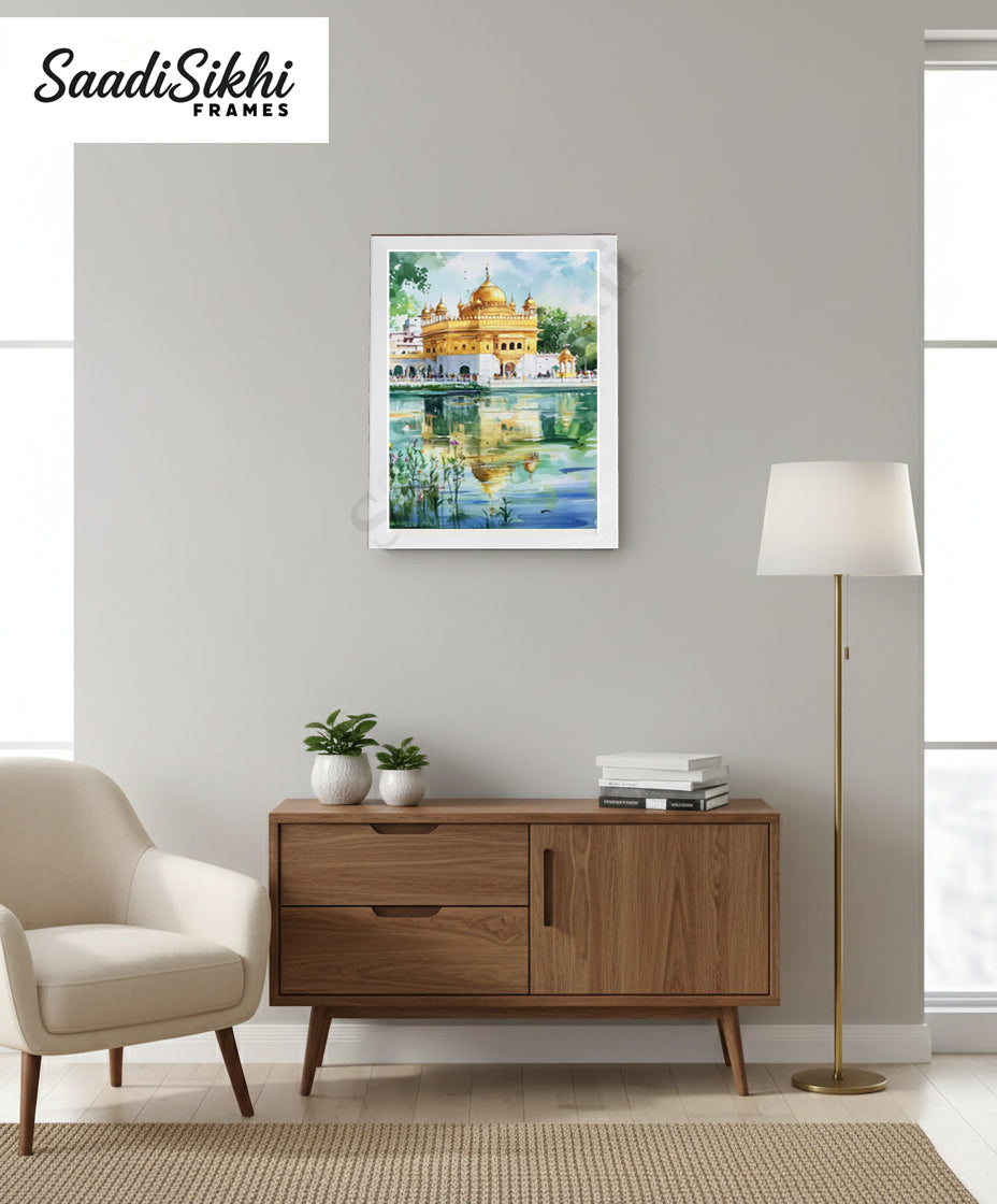 Golden Temple Sikh Art Print: Darbar Sahib Painting:-Digital Wall Art I Wall Frame I with Self Adhesive Hook (GT-016)