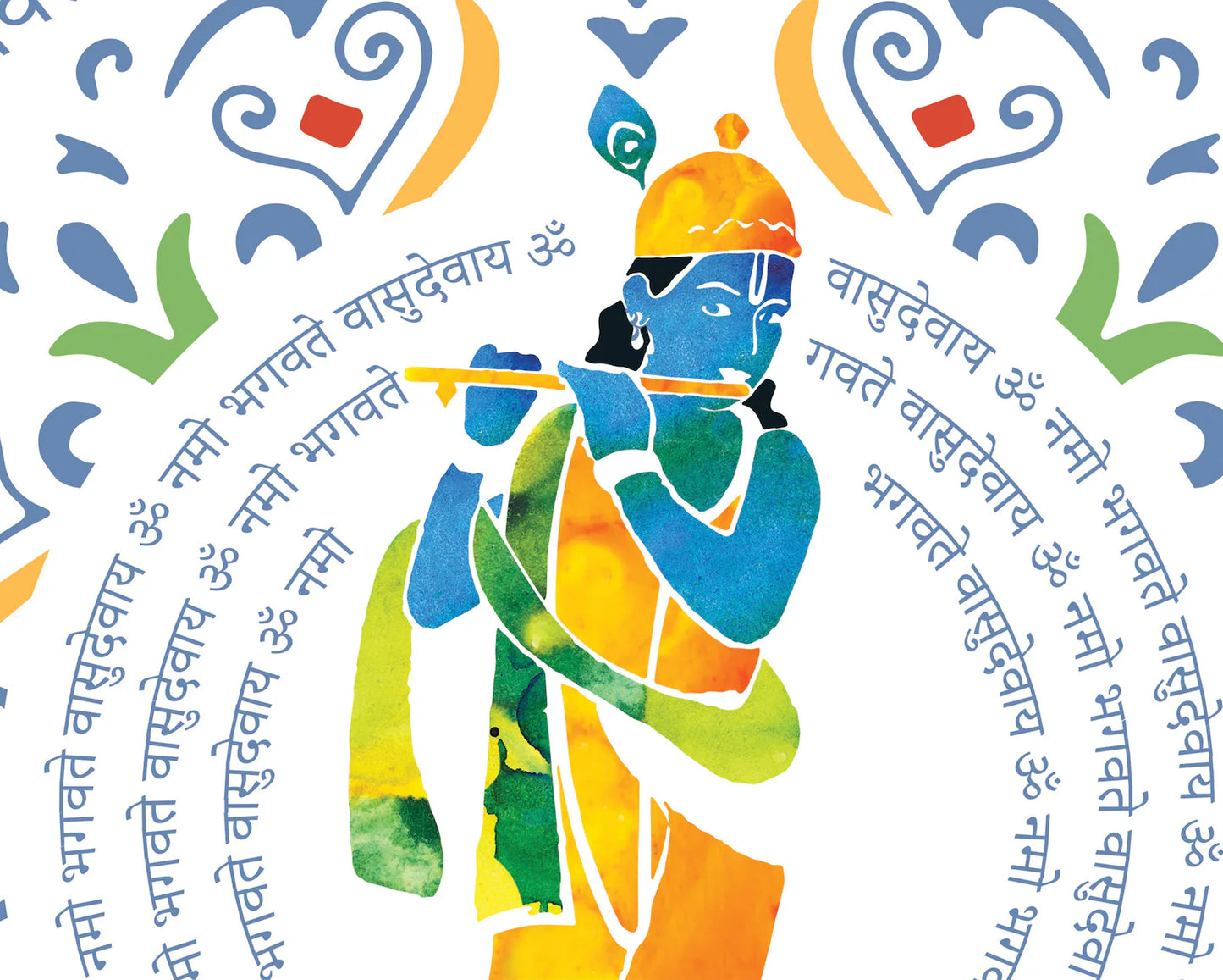 Krishna Print with Sanskrit Mantra,Yoga Gift Indian Hindu God Home Wall Decor I Indian Art I Wall Frame I with Self Adhesive Hook