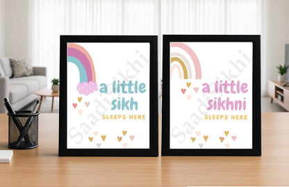 SaadiSikhi I Set of 2 "Little Sikh Sikhni" - Wall Decor Prints For Home , Housewarming Gifts, Sikh Quotes I Sikh Gift Ideas I Premium Office Desk / Study Desk / Side Tables and Wall Gurbani Art Wall Frames I with Self Adhesive Hook
