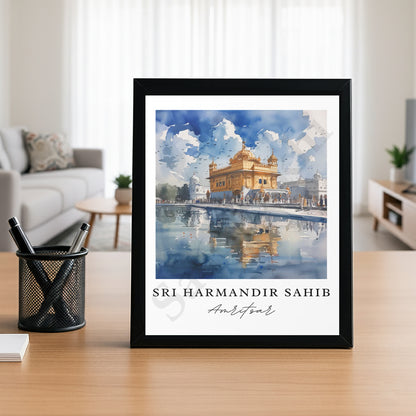Golden Temple Sikh Art Print: Darbar Sahib Painting:-Digital Wall Art I Wall Frame I with Self Adhesive Hook (GT-014)