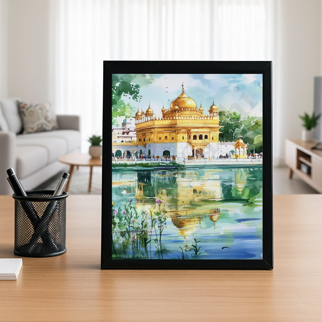 Golden Temple Sikh Art Print: Darbar Sahib Painting:-Digital Wall Art I Wall Frame I with Self Adhesive Hook (GT-016)