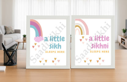 SaadiSikhi I Set of 2 "Little Sikh Sikhni" - Wall Decor Prints For Home , Housewarming Gifts, Sikh Quotes I Sikh Gift Ideas I Premium Office Desk / Study Desk / Side Tables and Wall Gurbani Art Wall Frames I with Self Adhesive Hook