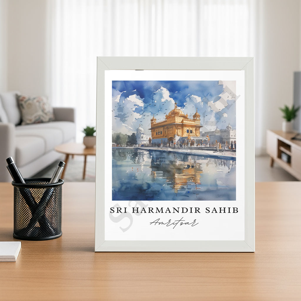 Golden Temple Sikh Art Print: Darbar Sahib Painting:-Digital Wall Art I Wall Frame I with Self Adhesive Hook (GT-014)