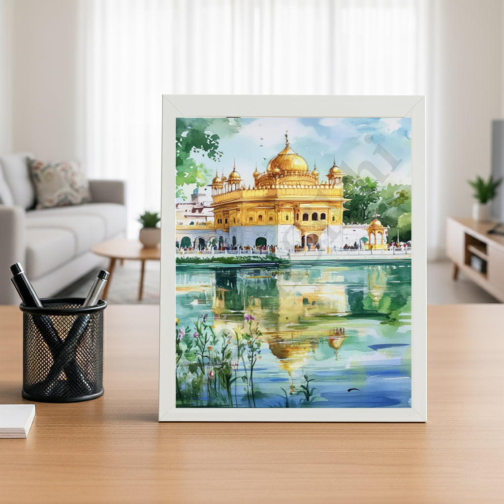 Golden Temple Sikh Art Print: Darbar Sahib Painting:-Digital Wall Art I Wall Frame I with Self Adhesive Hook (GT-016)