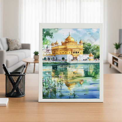 Golden Temple Sikh Art Print: Darbar Sahib Painting:-Digital Wall Art I Wall Frame I with Self Adhesive Hook (GT-016)
