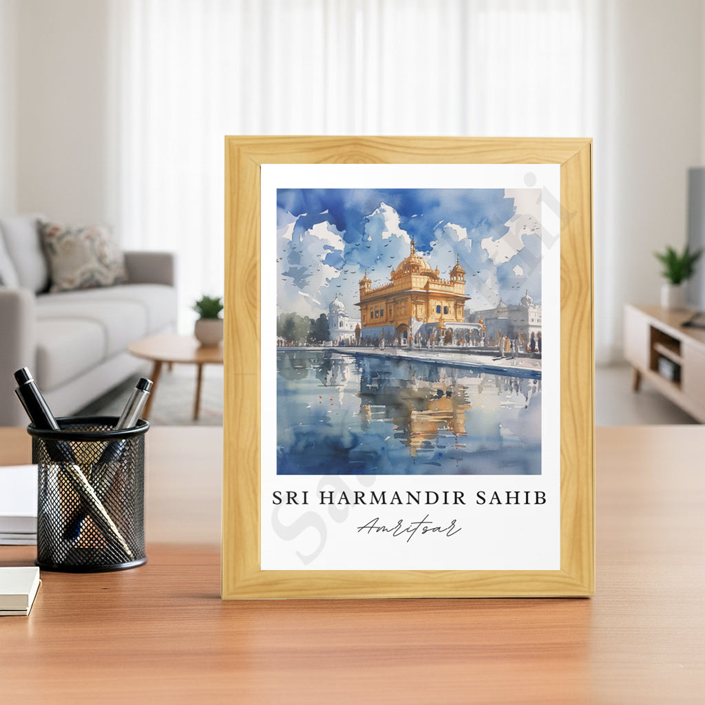 Golden Temple Sikh Art Print: Darbar Sahib Painting:-Digital Wall Art I Wall Frame I with Self Adhesive Hook (GT-014)