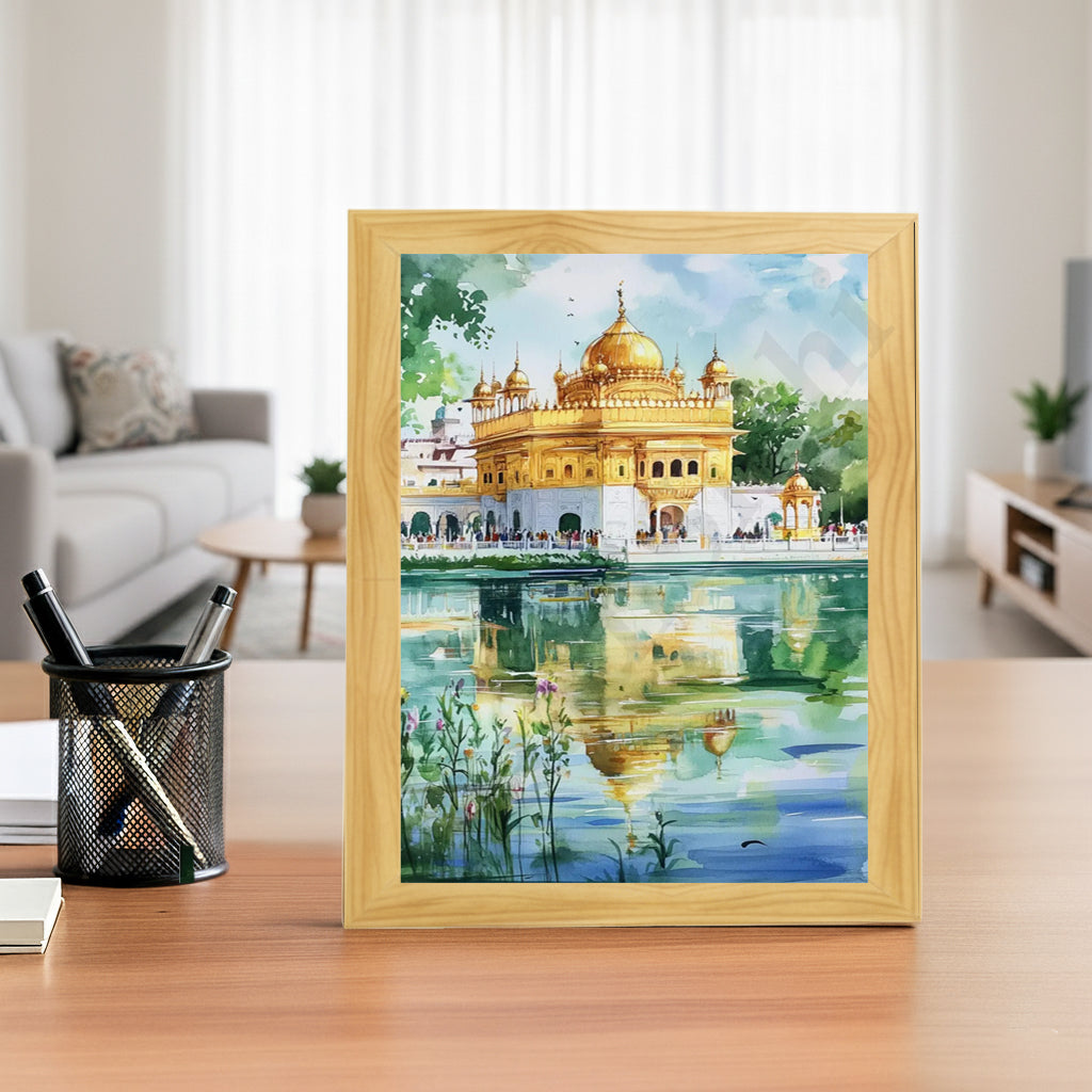 Golden Temple Sikh Art Print: Darbar Sahib Painting:-Digital Wall Art I Wall Frame I with Self Adhesive Hook (GT-016)
