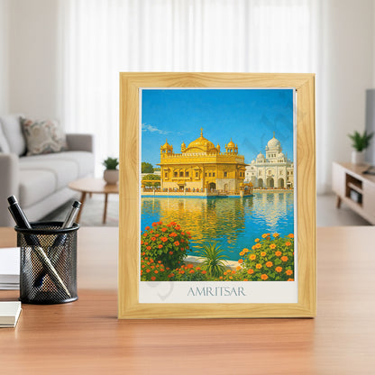 Golden Temple Sikh Art Print: Darbar Sahib Painting:-Digital Wall Art I Wall Frame I with Self Adhesive Hook (GT-017)