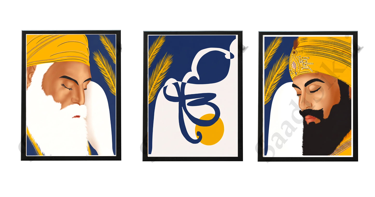 SaadiSikhi I SET OF 3 - Wall Decor Prints For Home , Housewarming Gifts, Sikh Quotes I Sikh Gift Ideas I Premium Office Desk / Study Desk / Side Tables and Wall Gurbani Art Wall Frames I with Self Adhesive Hook