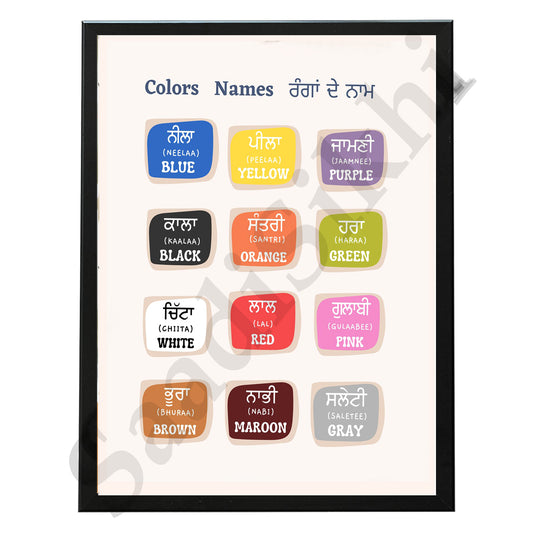 SaadiSikhi I "Colours Name" - Wall Decor Prints For Home , Housewarming Gifts, Sikh Quotes I Sikh Gift Ideas I Premium Office Desk / Study Desk / Side Tables and Wall Gurbani Art Wall Frames I with Self Adhesive Hook