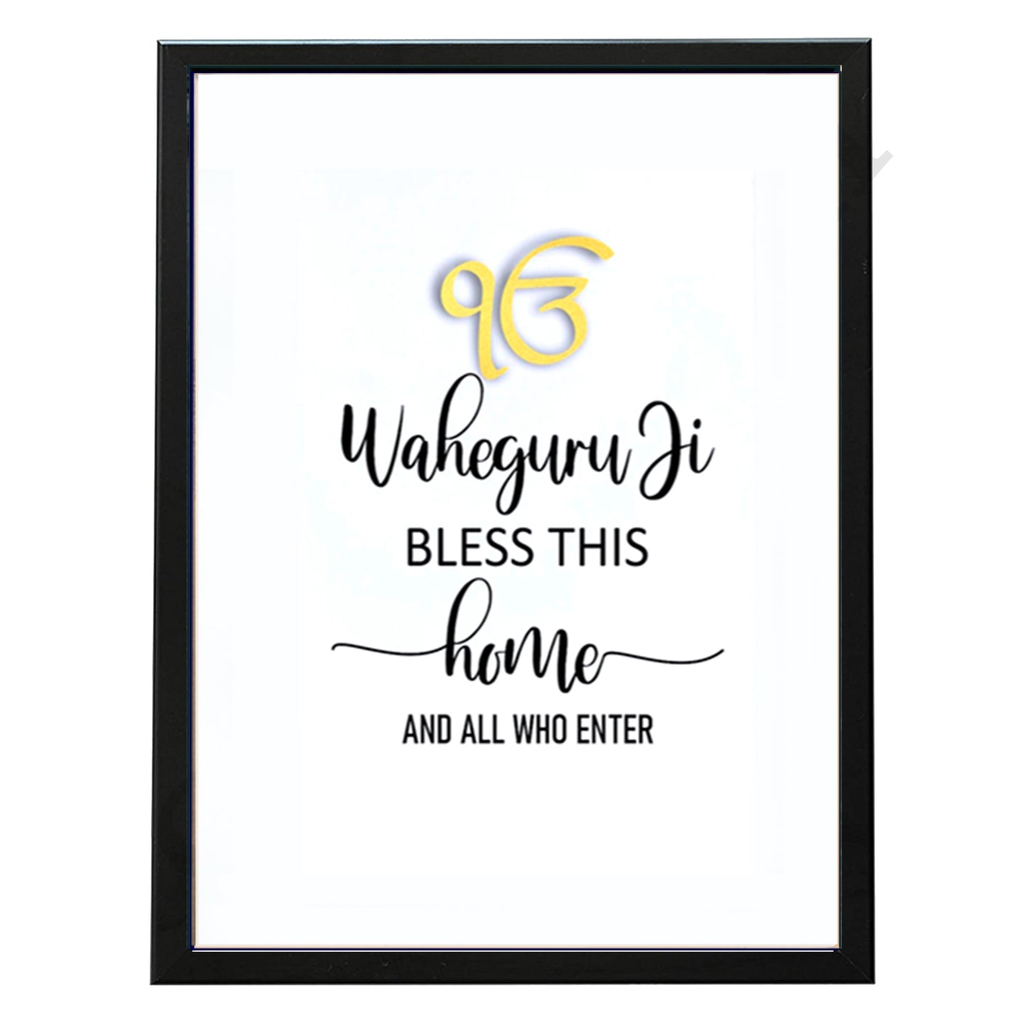 SaadiSikhi I "Waheguru Bless This Home" - Wall Decor Prints For Home , Housewarming Gifts, Sikh Quotes I Sikh Gift Ideas I Premium Office Desk / Study Desk / Side Tables and Wall Gurbani Art Wall Frames I with Self Adhesive Hook