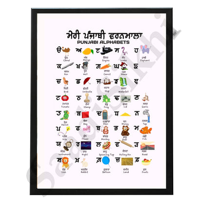 SaadiSikhi I Sikh Educational Wall Art Punjabi Alphabets Chart Frame Back To School Classroom Wall Decor Nursery Wall Art Kids Room Decor  Premium Office Desk / Study Desk / Side Tables and Wall Art Frames with Self Adhesive Hooks