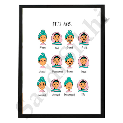 SaadiSikhi I Sikh Educational Wall Art Feelings Chart Frame Emotions Chart Back To School Classroom Wall Decor Nursery Wall Art Kids Room Decor  Premium Office Desk / Study Desk / Side Tables and Wall Art Frames with Self Adhesive Hooks