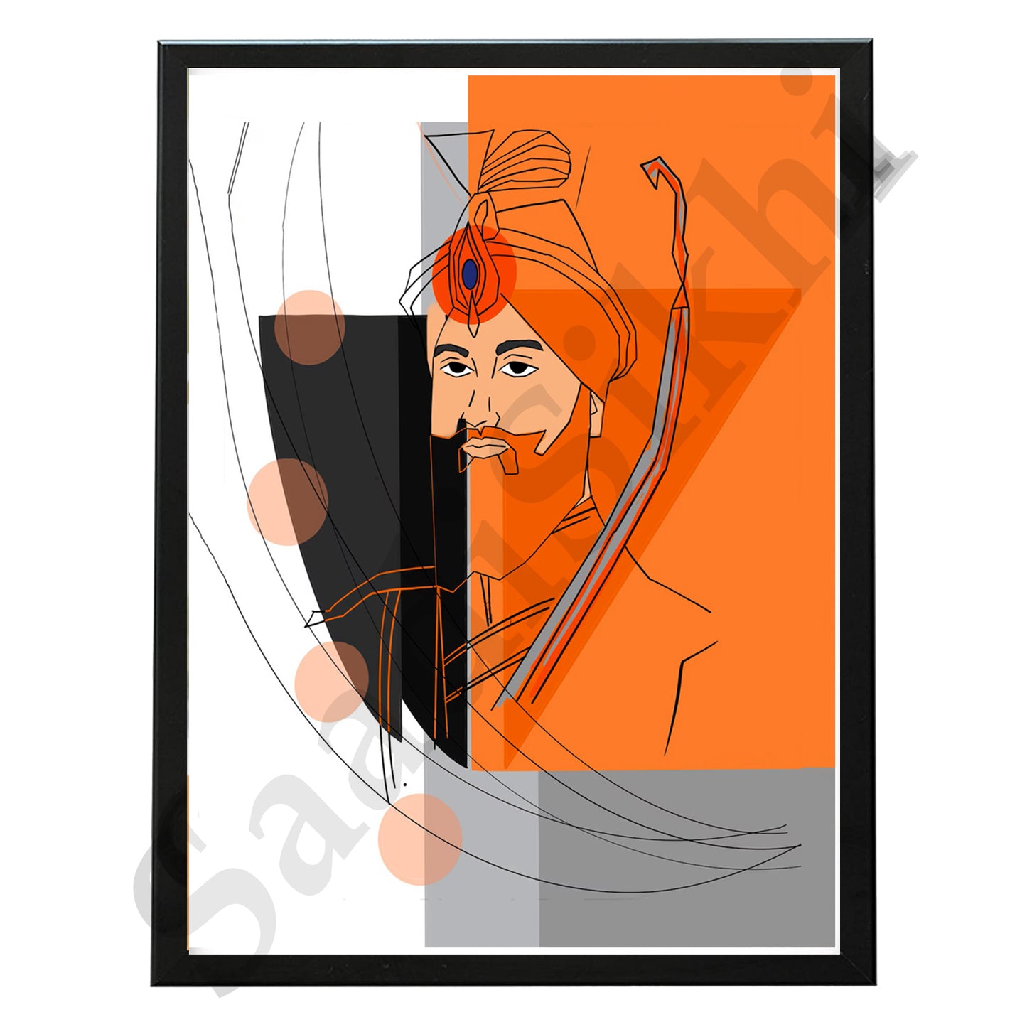SaadiSikhi I "Guru Gobind Singh Ji" - Wall Decor Prints For Home , Housewarming Gifts, Sikh Quotes I Sikh Gift Ideas I Premium Office Desk / Study Desk / Side Tables and Wall Gurbani Art Wall Frames I with Self Adhesive Hook