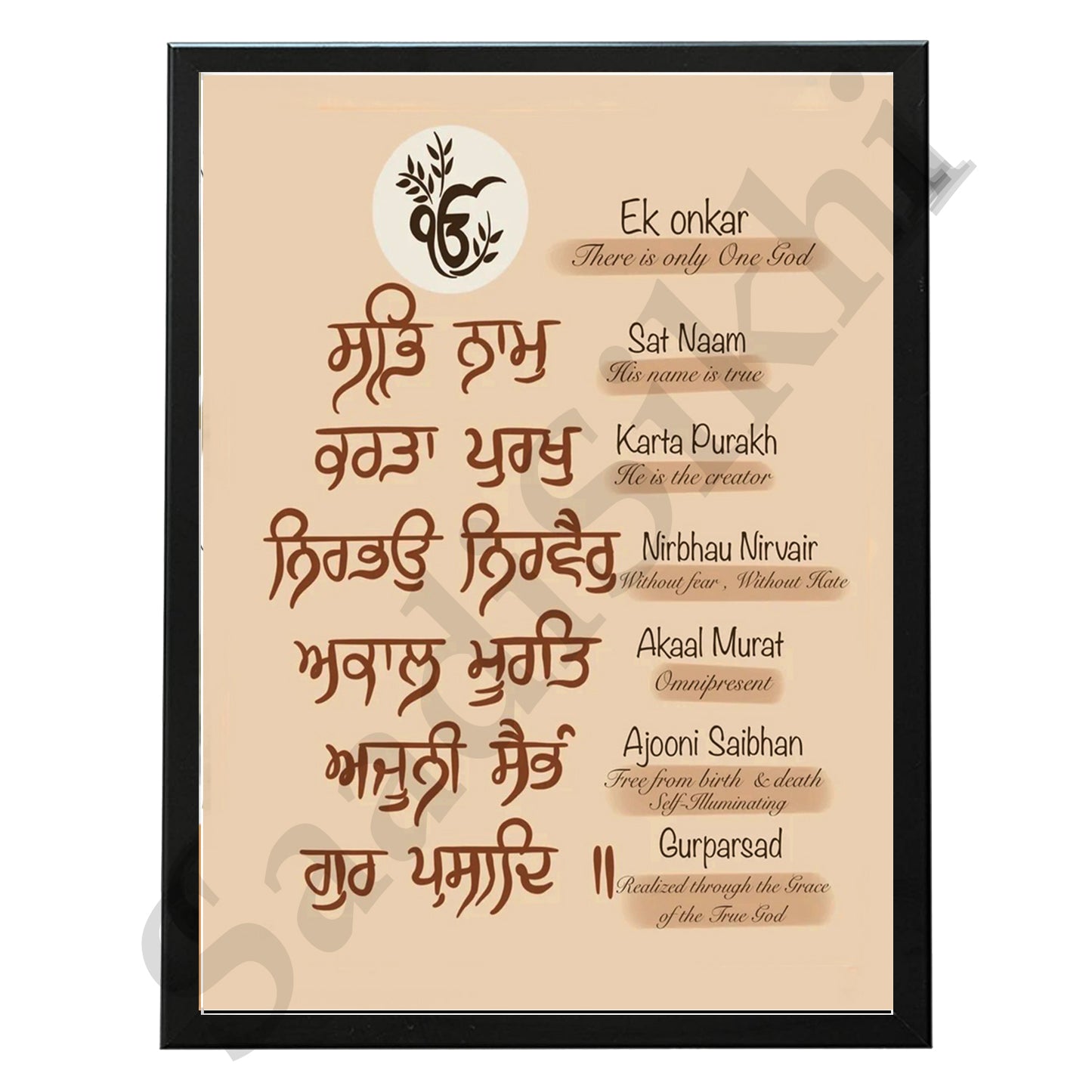 SaadiSikhi I "Mool Mantar in English with Meaning" - Wall Decor Prints For Home , Housewarming Gifts, Sikh Quotes I Sikh Gift Ideas I Premium Office Desk / Study Desk / Side Tables and Wall Gurbani Art Wall Frames I with Self Adhesive Hook