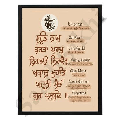 SaadiSikhi I "Mool Mantar in English with Meaning" - Wall Decor Prints For Home , Housewarming Gifts, Sikh Quotes I Sikh Gift Ideas I Premium Office Desk / Study Desk / Side Tables and Wall Gurbani Art Wall Frames I with Self Adhesive Hook