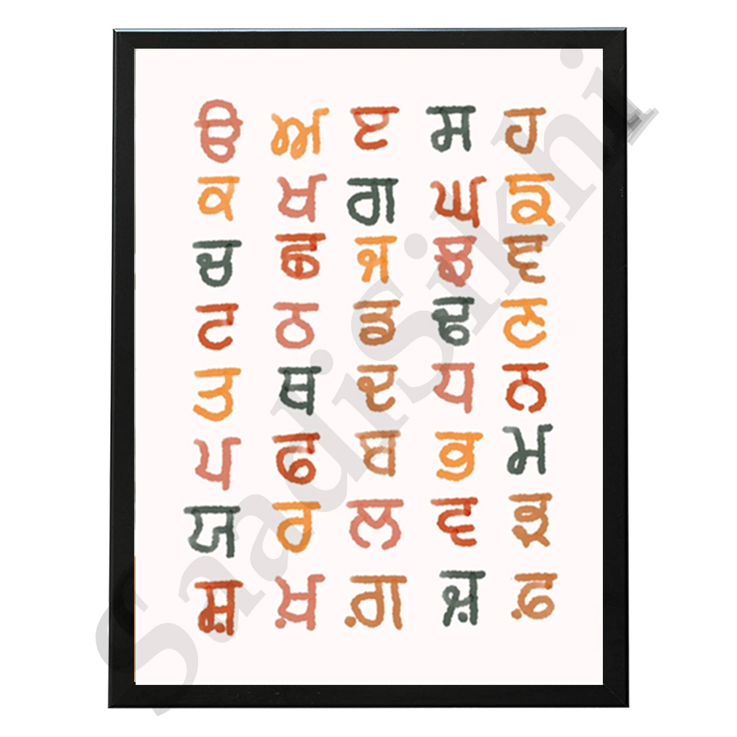 SaadiSikhi I Sikh Educational Wall Art "The Punjabi Gurmukhi Alphabet" Chart Frame Back To School Classroom Wall Decor Nursery Wall Art Kids Room Decor  Premium Office Desk / Study Desk / Side Tables and Wall Art Frames with Self Adhesive Hooks