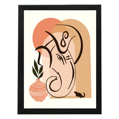 Abstract Modern Ganesha Minimalist Line Drawing Indian Hindu God Home Wall Decor I Boho Art I Simple Ganesha Puja Room Decor I Indian ArtI Wall Frame I with Self Adhesive Hook (SS-GJI-001)