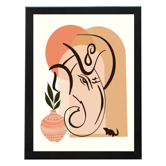 Abstract Modern Ganesha Minimalist Line Drawing Indian Hindu God Home Wall Decor I Boho Art I Simple Ganesha Puja Room Decor I Indian ArtI Wall Frame I with Self Adhesive Hook (SS-GJI-001)