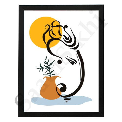 Abstract Modern Om Ganesha Minimalist Line Drawing Indian Hindu God Home Wall Decor I Boho Art I Simple Ganesha Puja Room Decor IIndian ArtI Wall Frame I with Self Adhesive Hook (SS-GJI-002)