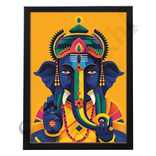 Colorful Madhubani Indian God Ganesha print I Meditation art decor I Yoga studio | Colorful wall decor I Indian Art I Wall Frame I with Self Adhesive Hook