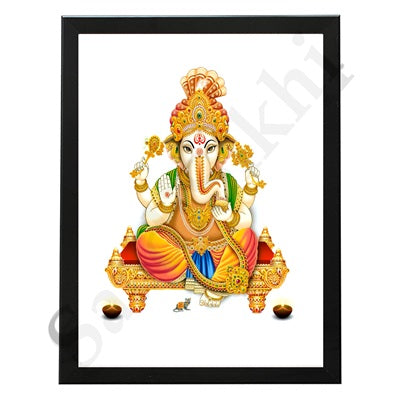 Abstract Modern Om Ganesha Minimalist Line Drawing Indian Hindu God Home Wall Decor I Boho Art I Simple Ganesha Puja Room Decor IIndian ArtI Wall Frame I with Self Adhesive Hook (SS-GJI-027)