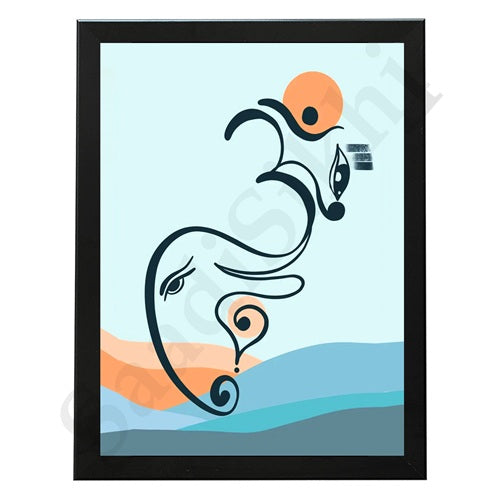 Abstract Modern Om Ganesha Minimalist Line Drawing Indian Hindu God Home Wall Decor I Boho Art I Simple Ganesha Puja Room Decor IIndian ArtI Wall Frame I with Self Adhesive Hook (SS-GJI-019)
