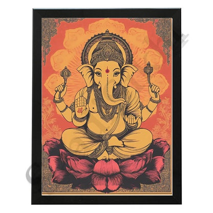 Abstract Modern Om Ganesha Minimalist Line Drawing Indian Hindu God Home Wall Decor I Boho Art I Simple Ganesha Puja Room Decor IIndian ArtI Wall Frame I with Self Adhesive Hook (SS-GJI-008)
