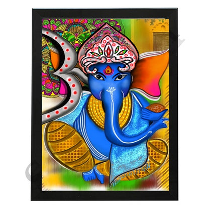 Colorful Madhubani Indian God Ganesha print I Meditation art decor I Yoga studio | Colorful wall decor I Indian Art I Wall Frame I with Self Adhesive Hook