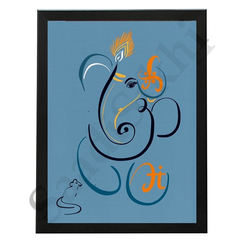 Abstract Modern Om Ganesha Minimalist Line Drawing Indian Hindu God Home Wall Decor I Boho Art I Simple Ganesha Puja Room Decor IIndian ArtI Wall Frame I with Self Adhesive Hook (SS-GJI-009)