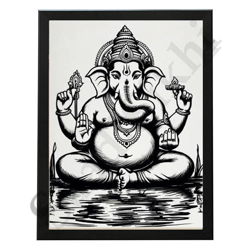 Abstract Modern Om Ganesha Minimalist Line Drawing Indian Hindu God Home Wall Decor I Boho Art I Simple Ganesha Puja Room Decor IIndian ArtI Wall Frame I with Self Adhesive Hook (SS-GJI-026)
