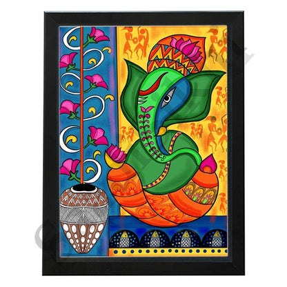 Colorful Madhubani Indian God Ganesha print I Meditation art decor I Yoga studio | Colorful wall decor I Indian Art I Wall Frame I with Self Adhesive Hook