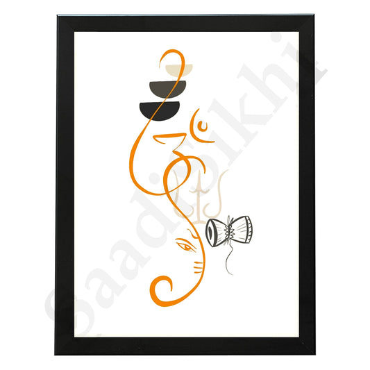 Abstract Modern Om Ganesha Minimalist Line Drawing Indian Hindu God Home Wall Decor I Boho Art I Simple Ganesha Puja Room Decor IIndian ArtI Wall Frame I with Self Adhesive Hook (SS-GJI-004)