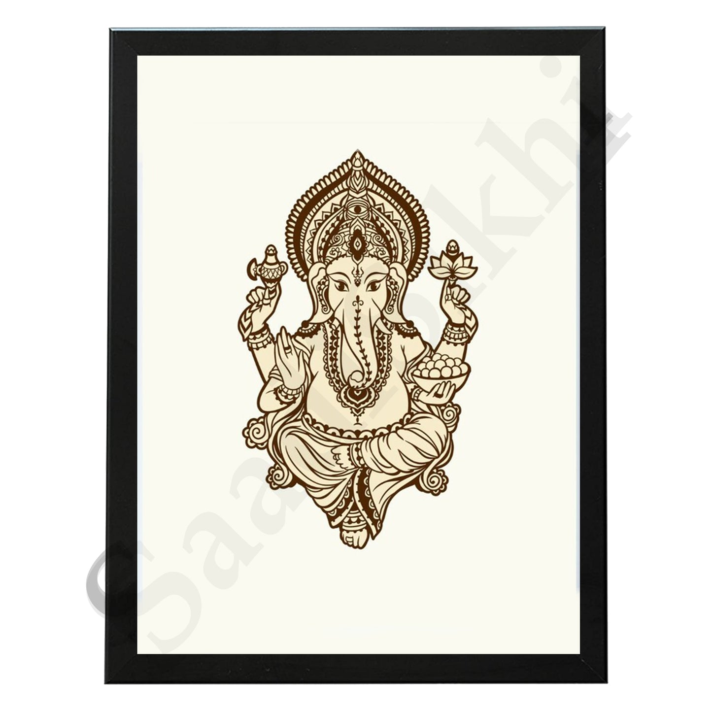 Abstract Modern Om Ganesha Minimalist Line Drawing Indian Hindu God Home Wall Decor I Boho Art I Simple Ganesha Puja Room Decor IIndian ArtI Wall Frame I with Self Adhesive Hook (SS-GJI-013)