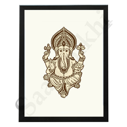 Abstract Modern Om Ganesha Minimalist Line Drawing Indian Hindu God Home Wall Decor I Boho Art I Simple Ganesha Puja Room Decor IIndian ArtI Wall Frame I with Self Adhesive Hook (SS-GJI-013)