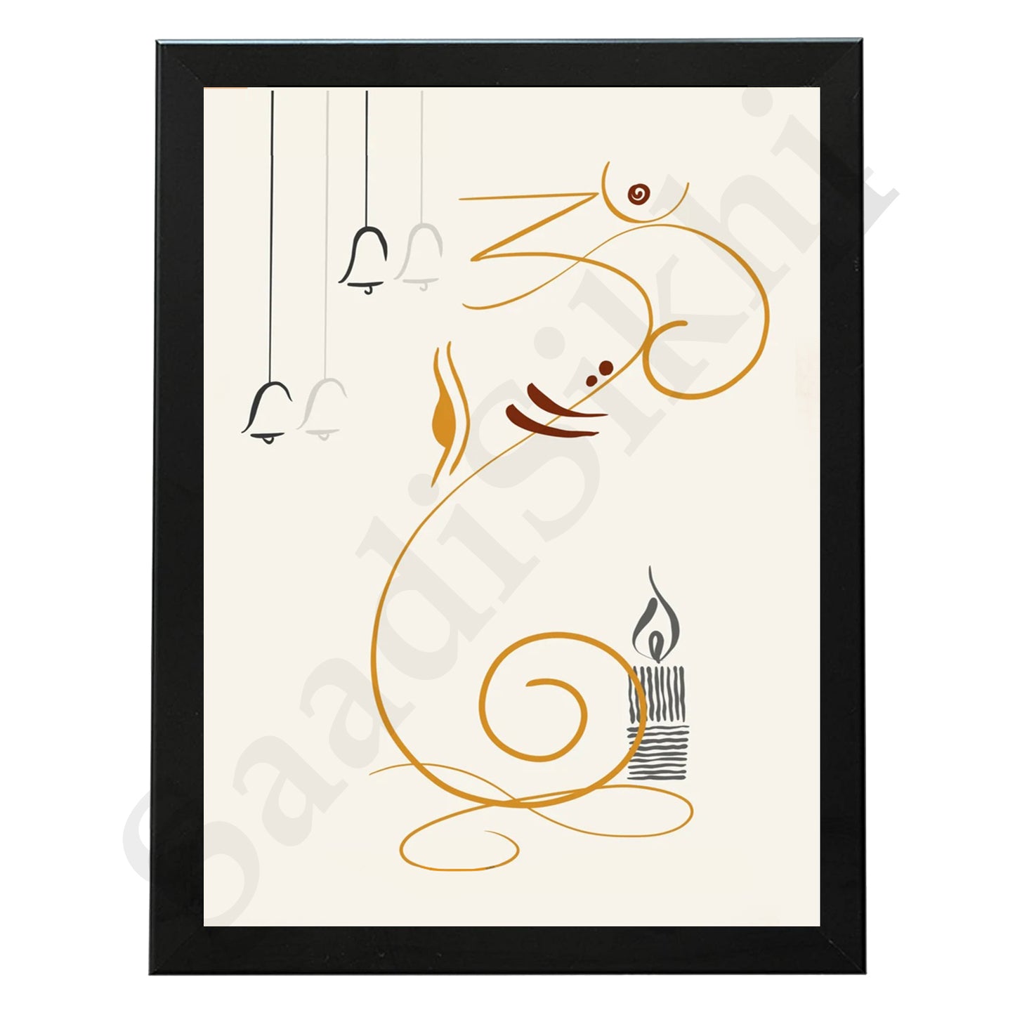 Abstract Modern Om Ganesha Minimalist Line Drawing Indian Hindu God Home Wall Decor I Boho Art I Simple Ganesha Puja Room Decor IIndian ArtI Wall Frame I with Self Adhesive Hook (SS-GJI-018)