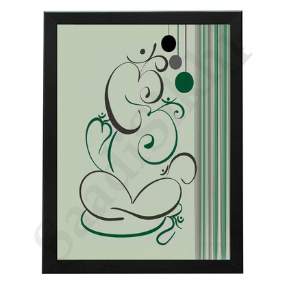 Abstract Modern Om Ganesha Minimalist Line Drawing Indian Hindu God Home Wall Decor I Boho Art I Simple Ganesha Puja Room Decor IIndian ArtI Wall Frame I with Self Adhesive Hook (SS-GJI-012)
