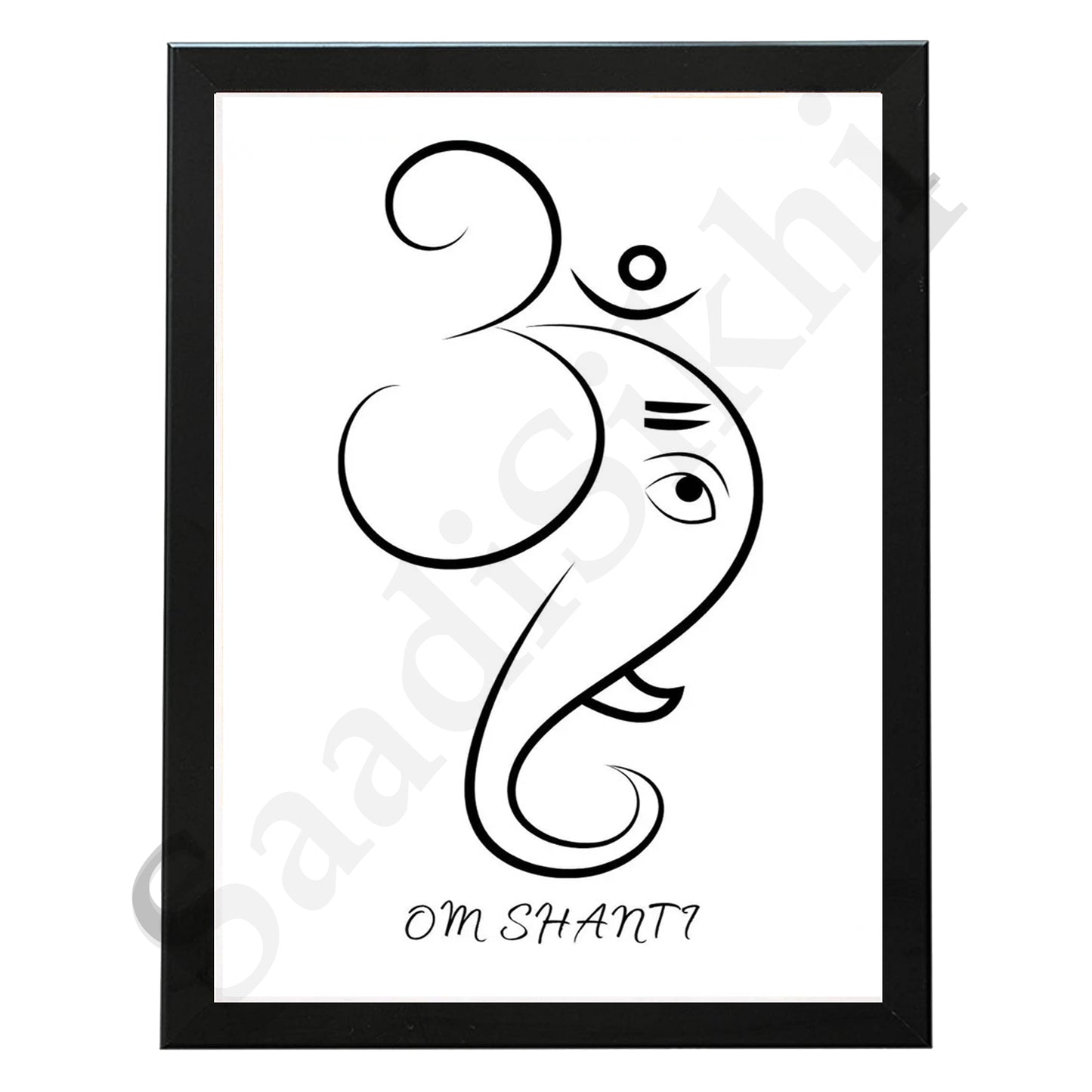 Abstract Modern Om Ganesha Minimalist Line Drawing Indian Hindu God Home Wall Decor I Boho Art I Simple Ganesha Puja Room Decor IIndian ArtI Wall Frame I with Self Adhesive Hook (SS-GJI-007)