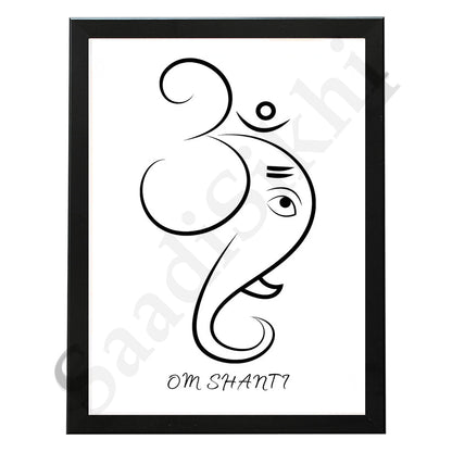 Abstract Modern Om Ganesha Minimalist Line Drawing Indian Hindu God Home Wall Decor I Boho Art I Simple Ganesha Puja Room Decor IIndian ArtI Wall Frame I with Self Adhesive Hook (SS-GJI-007)