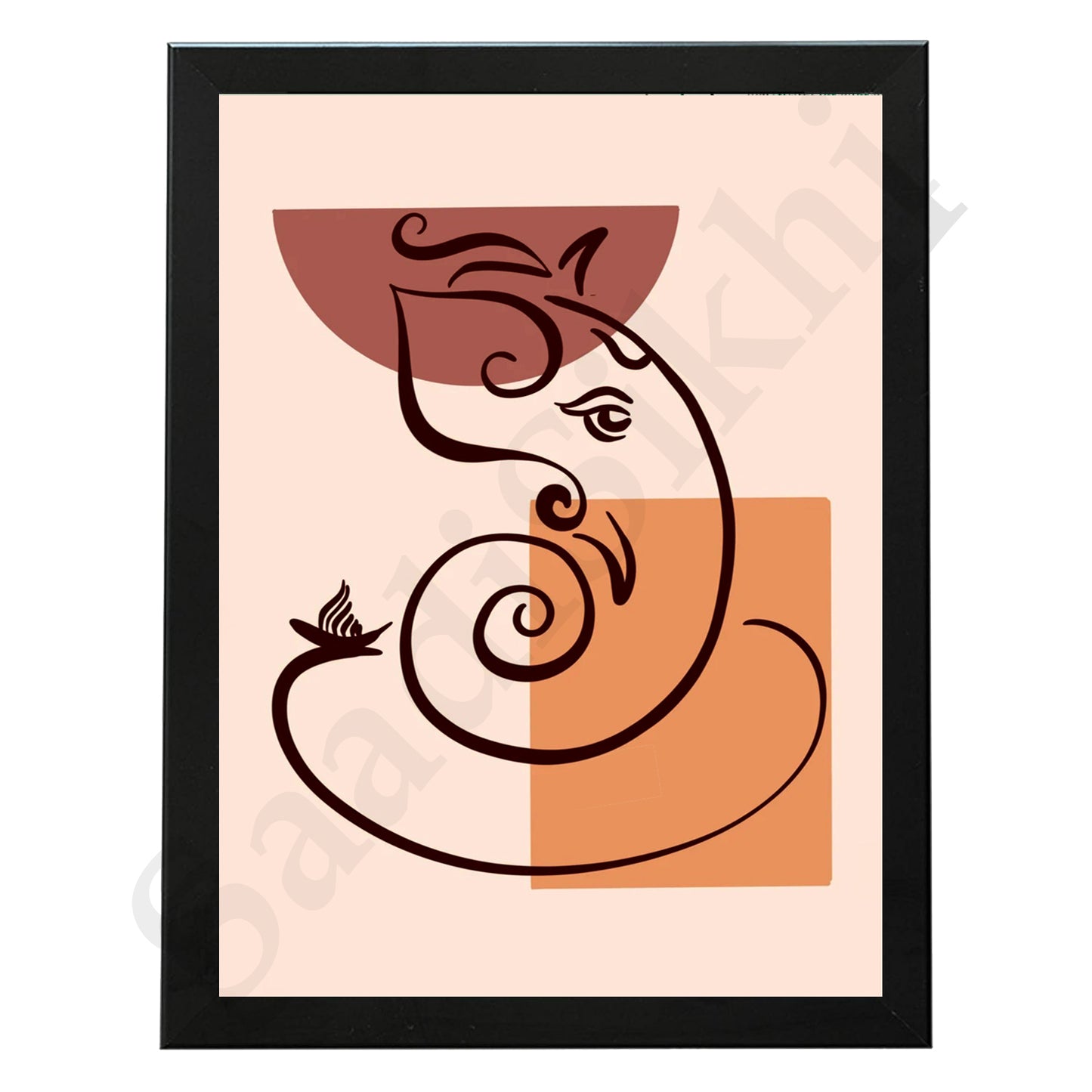 Abstract Modern Om Ganesha Minimalist Line Drawing Indian Hindu God Home Wall Decor I Boho Art I Simple Ganesha Puja Room Decor IIndian ArtI Wall Frame I with Self Adhesive Hook (SS-GJI-024)