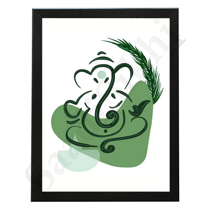 Abstract Modern Om Ganesha Minimalist Line Drawing Indian Hindu God Home Wall Decor I Boho Art I Simple Ganesha Puja Room Decor IIndian ArtI Wall Frame I with Self Adhesive Hook (SS-GJI-003)