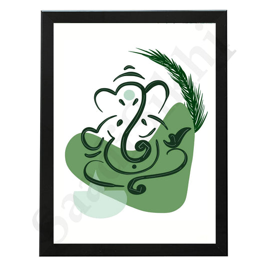 Abstract Modern Om Ganesha Minimalist Line Drawing Indian Hindu God Home Wall Decor I Boho Art I Simple Ganesha Puja Room Decor IIndian ArtI Wall Frame I with Self Adhesive Hook (SS-GJI-003)