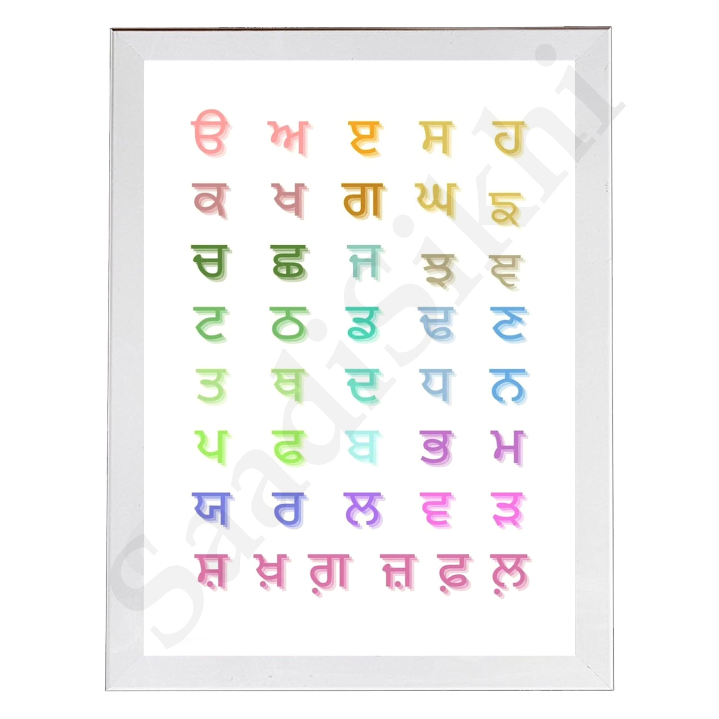 SaadiSikhi I Sikh Educational Wall Art "The Punjabi Gurmukhi Alphabet" Chart Frame Back To School Classroom Wall Decor Nursery Wall Art Kids Room Decor  Premium Office Desk / Study Desk / Side Tables and Wall Art Frames with Self Adhesive Hooks