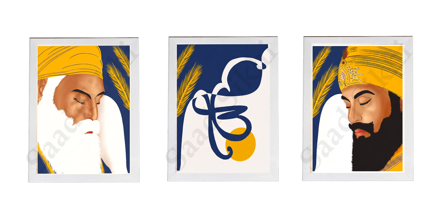 SaadiSikhi I SET OF 3 - Wall Decor Prints For Home , Housewarming Gifts, Sikh Quotes I Sikh Gift Ideas I Premium Office Desk / Study Desk / Side Tables and Wall Gurbani Art Wall Frames I with Self Adhesive Hook