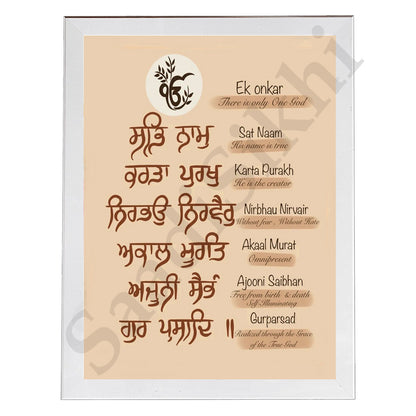 SaadiSikhi I "Mool Mantar in English with Meaning" - Wall Decor Prints For Home , Housewarming Gifts, Sikh Quotes I Sikh Gift Ideas I Premium Office Desk / Study Desk / Side Tables and Wall Gurbani Art Wall Frames I with Self Adhesive Hook