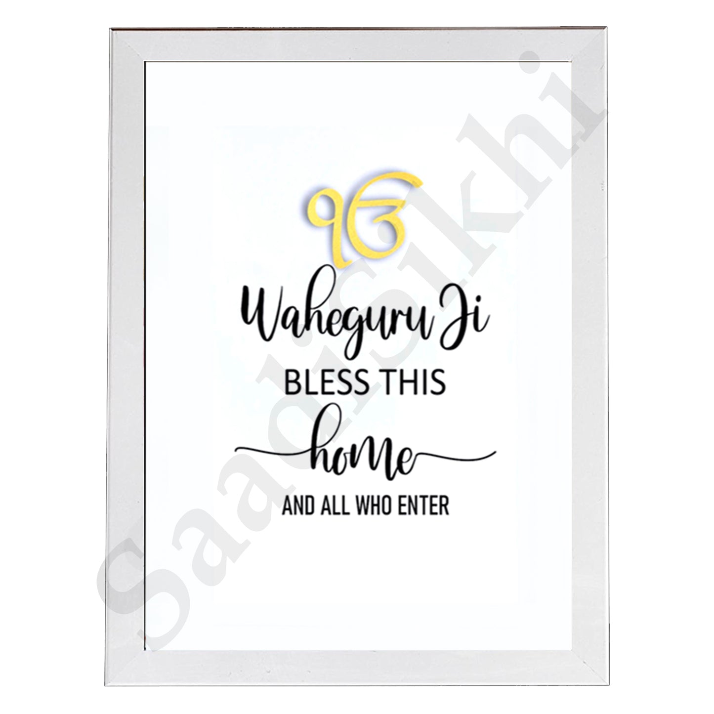 SaadiSikhi I "Waheguru Bless This Home" - Wall Decor Prints For Home , Housewarming Gifts, Sikh Quotes I Sikh Gift Ideas I Premium Office Desk / Study Desk / Side Tables and Wall Gurbani Art Wall Frames I with Self Adhesive Hook