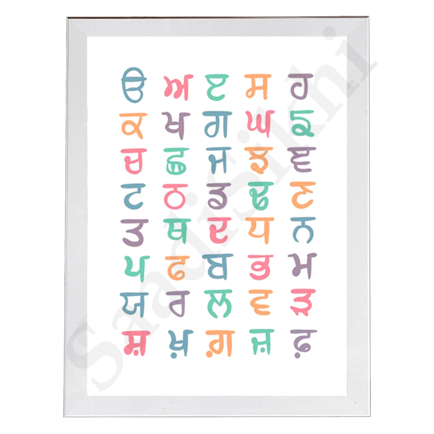 SaadiSikhi I Sikh Educational Wall Art "The Punjabi Gurmukhi Alphabet" Chart Frame Back To School Classroom Wall Decor Nursery Wall Art Kids Room Decor  Premium Office Desk / Study Desk / Side Tables and Wall Art Frames with Self Adhesive Hooks