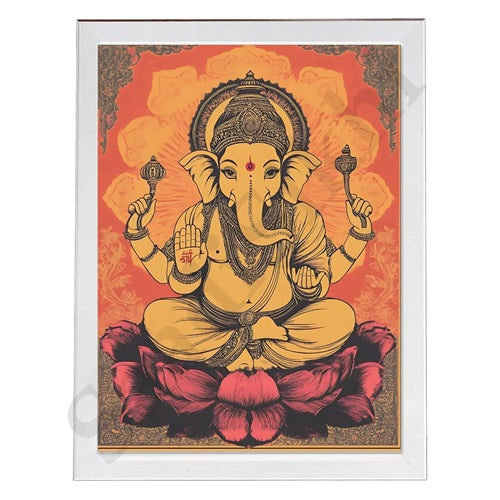 Abstract Modern Om Ganesha Minimalist Line Drawing Indian Hindu God Home Wall Decor I Boho Art I Simple Ganesha Puja Room Decor IIndian ArtI Wall Frame I with Self Adhesive Hook (SS-GJI-008)